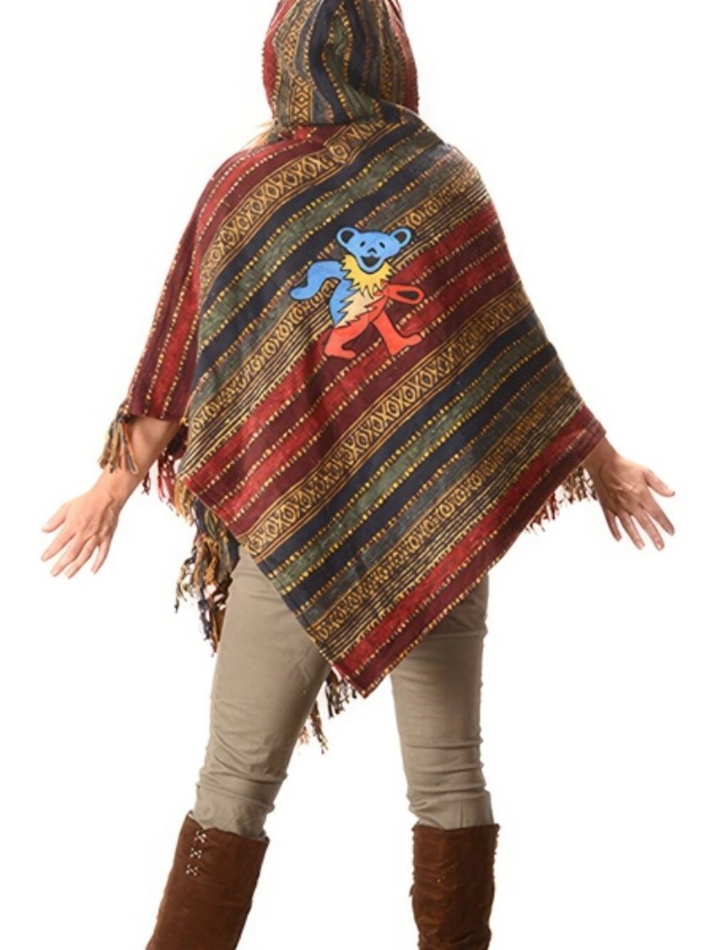 Grateful Dead Bear with Bolt Hand Embroidered Poncho